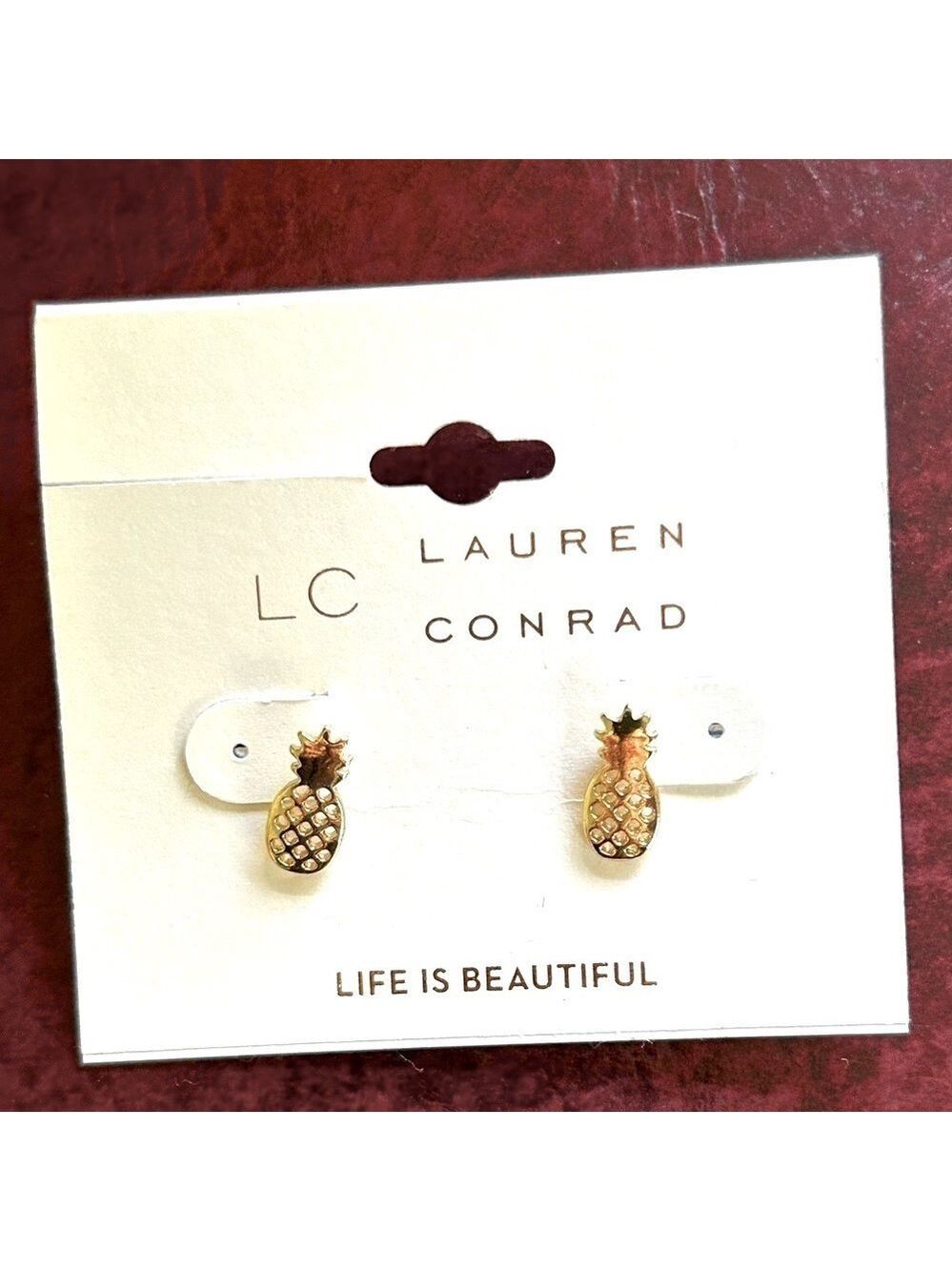 NEW! Pineapple Pierced Gold Earrings Studs Necklace for Special BOGO